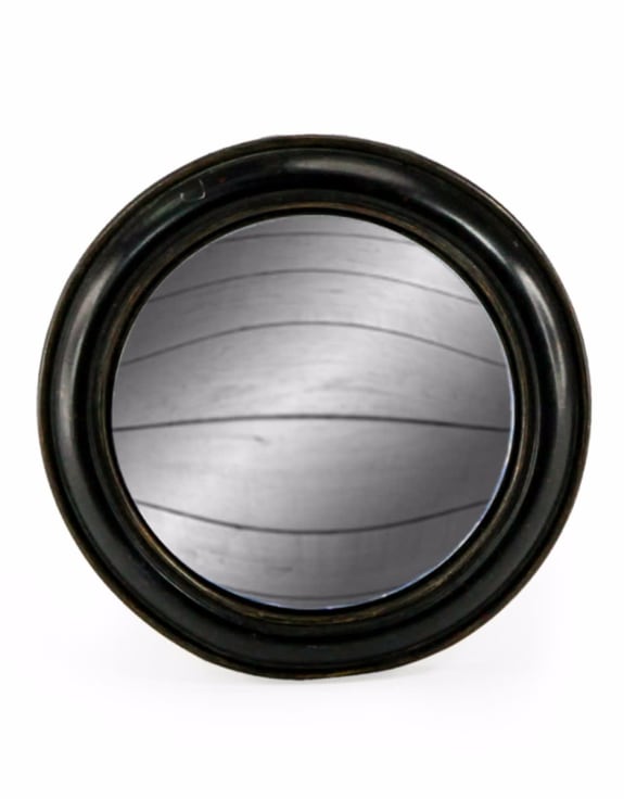 Antiqued Black Rounded Framed Medium Convex Mirror