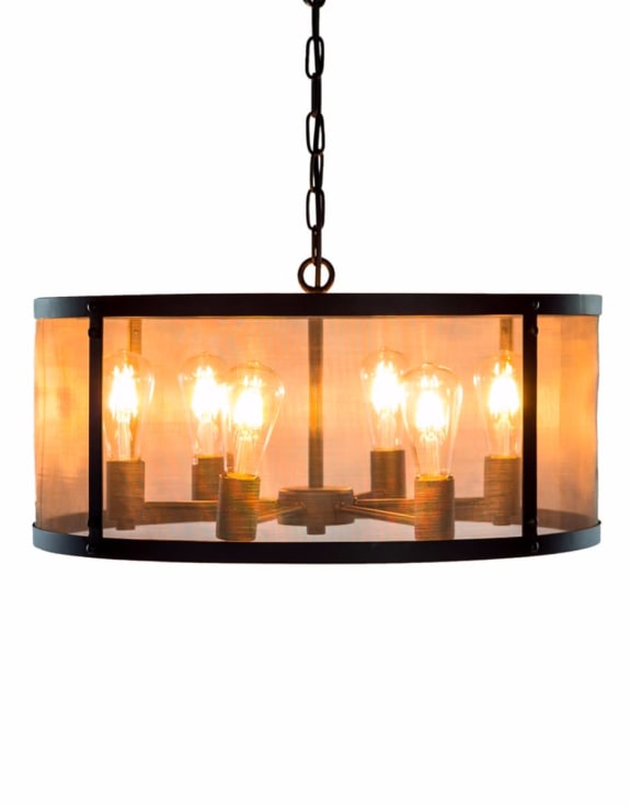 Small Round Black Iron Industrial Chandelier