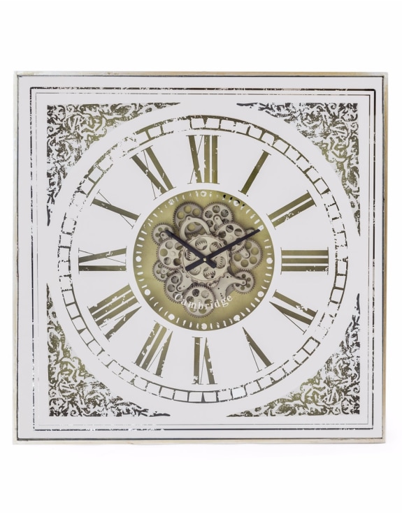 Square Antiqued Mirrored Face Moving Gears Clock