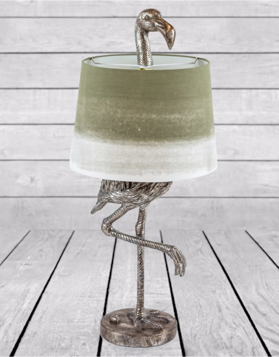 Antique Silver Flamingo Table Lamp with Sage Fade Shade