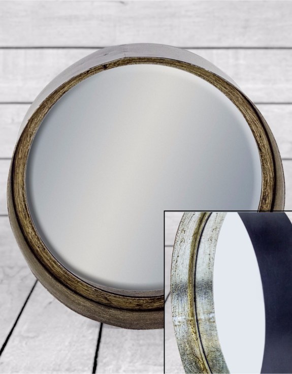 Small Black and Pewter Deep Framed Cylinder Mirror