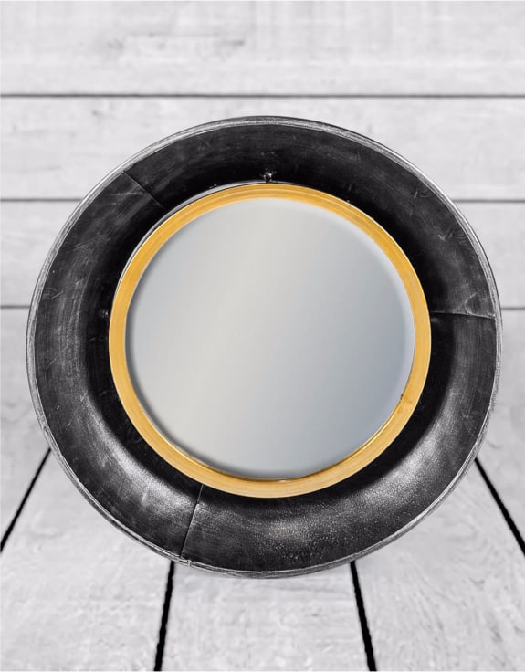 Black and Bronze Small Round Lincoln Wall Mirror