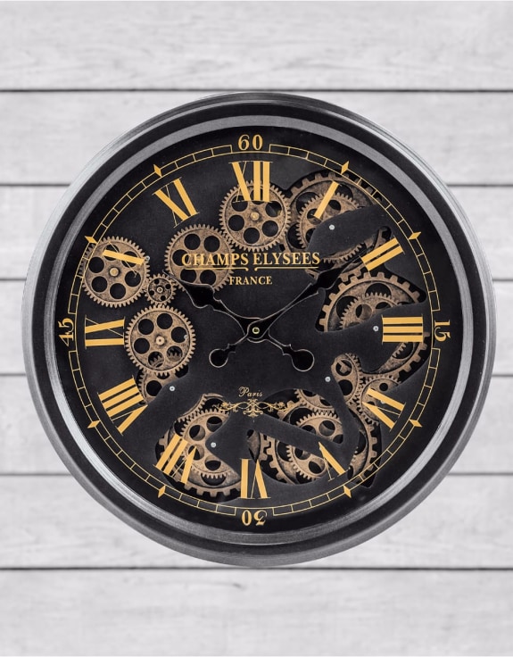 Black and Gold Medium Moving Gears Clock