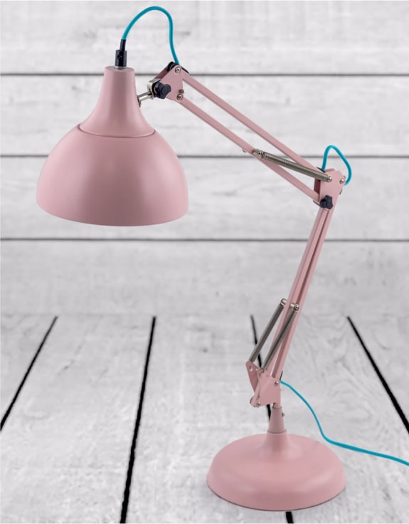 Matt Pink Traditional Desk Lamp (Pink Fabric Flex)