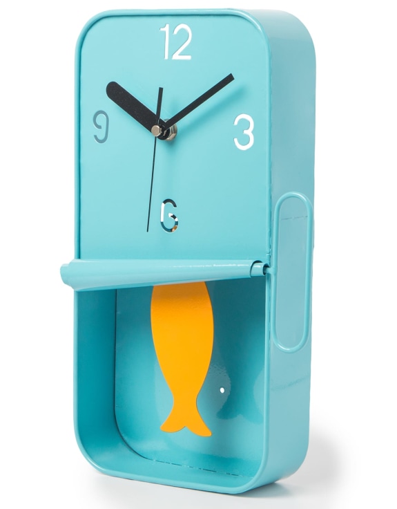 Blue Metal Sardine Tin Pendulum Wall Clock