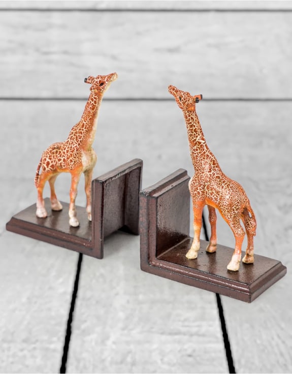 Cast Iron Antiqued Pair of Giraffe Bookends