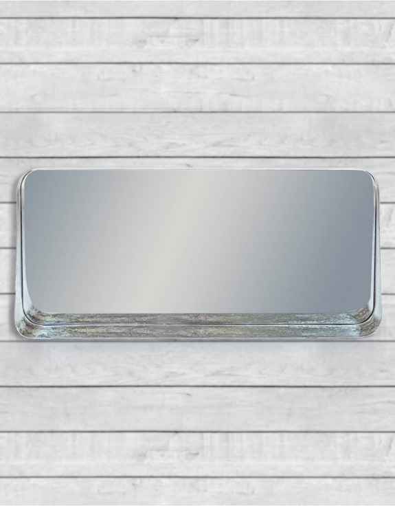 Antique Silver/Champagne Landscape Metal Shelf Wall Mirror