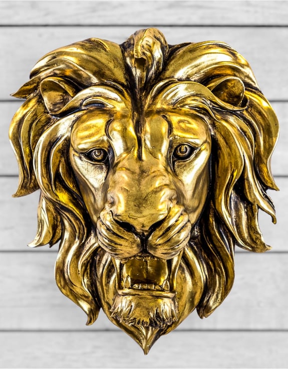 Large Gold Roaring Lion Wall Head