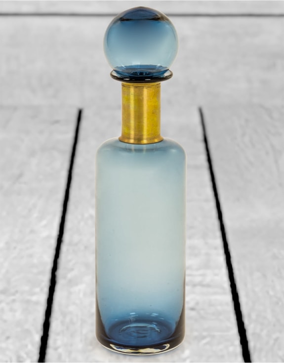 Slim Blue Glass Apothecary Bottle with Brass Neck