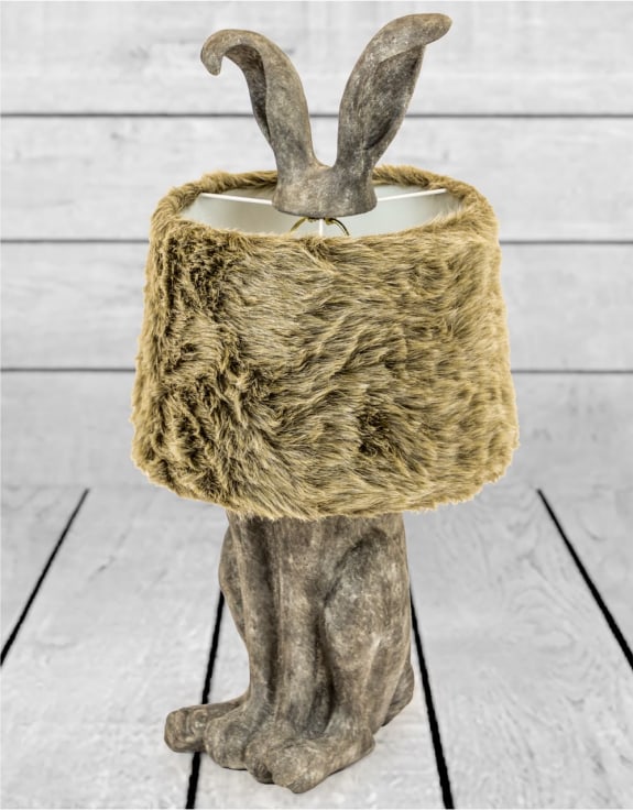 Antique Grey Rabbit Ears Lamp with Fur Shade