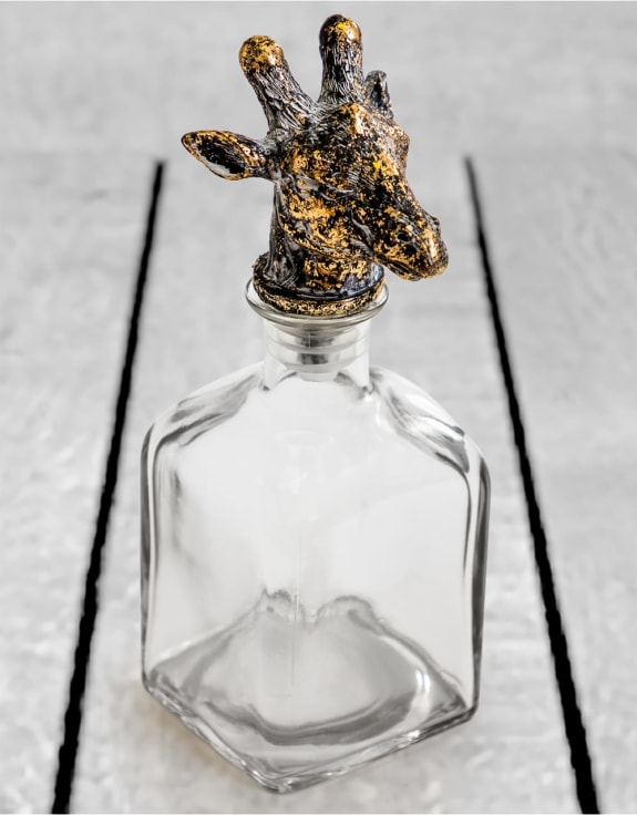 Large Glass Storage Bottle with Giraffe Head Stopper (to be bought in qtys of 6)