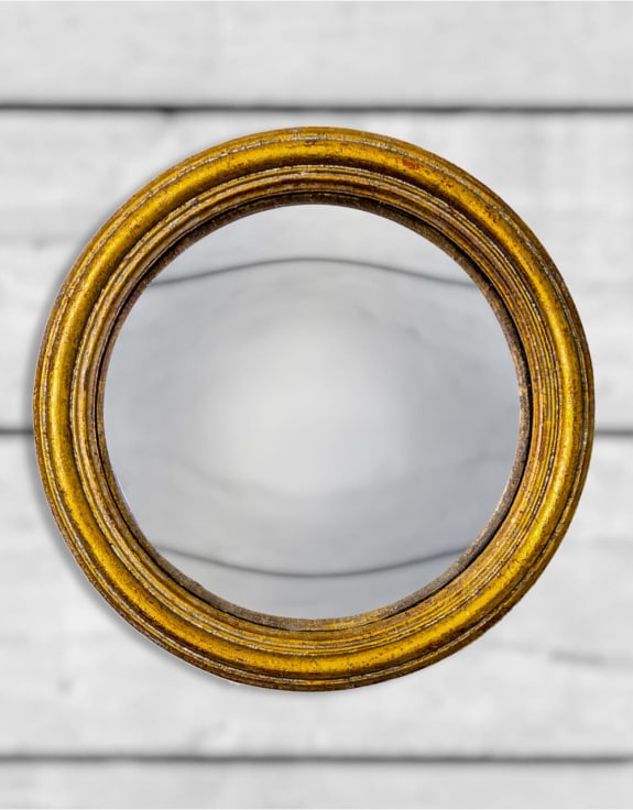 Antiqued Gold Thin Framed Small Convex Mirror