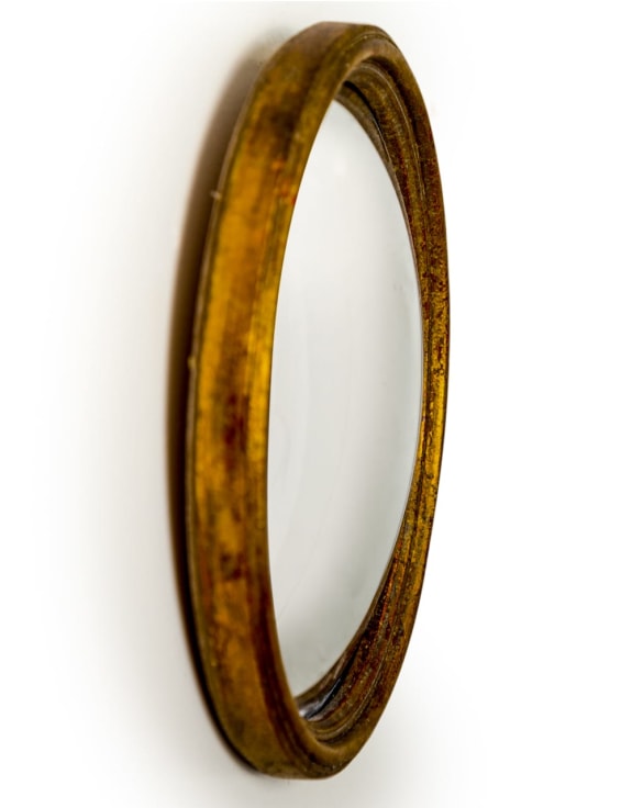 Antiqued Gold Thin Framed Small Convex Mirror