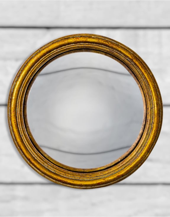 Antiqued Gold Thin Framed Medium Convex Mirror