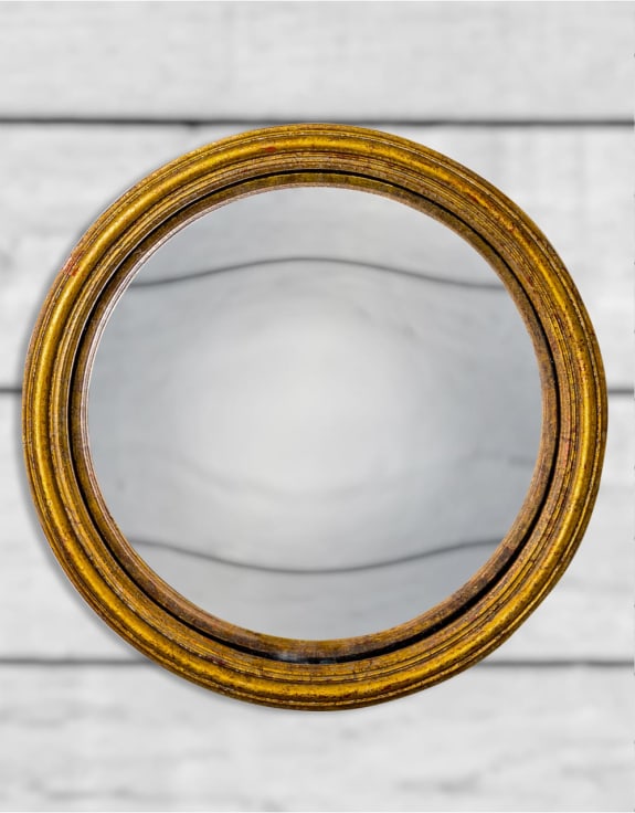 Antiqued Gold Thin Framed Large Convex Mirror
