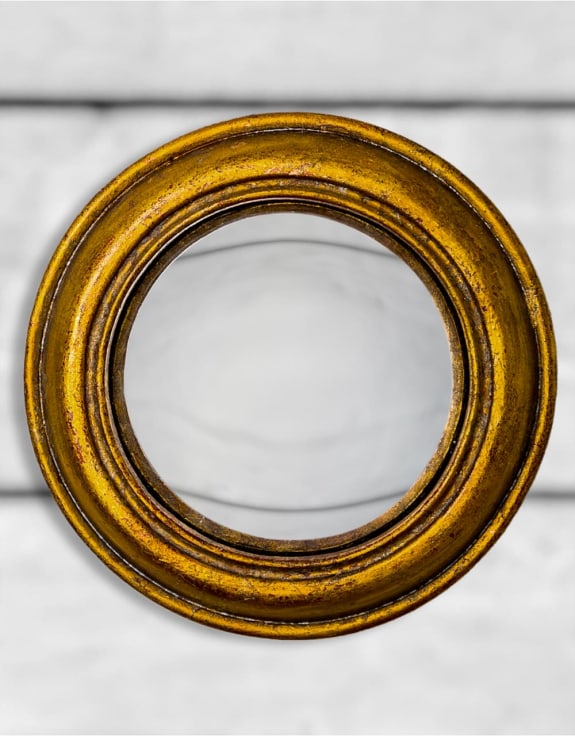 Antiqued Gold Rounded Framed Small Convex Mirror