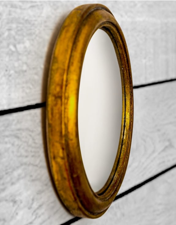 Antiqued Gold Rounded Framed Medium Convex Mirror