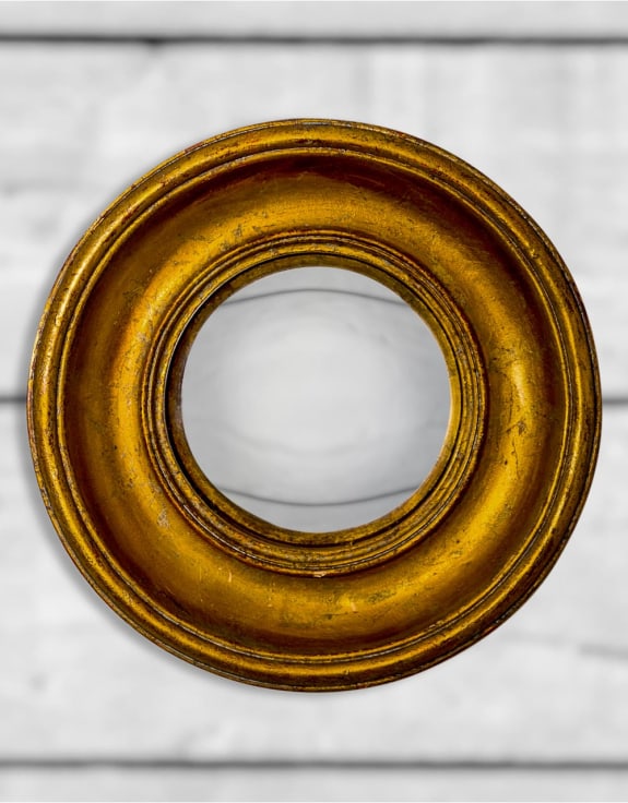 Antiqued Gold Deep Framed Small Convex Mirror