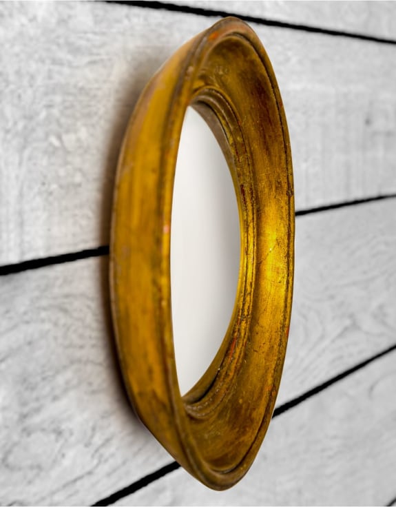 Antiqued Gold Deep Framed Small Convex Mirror