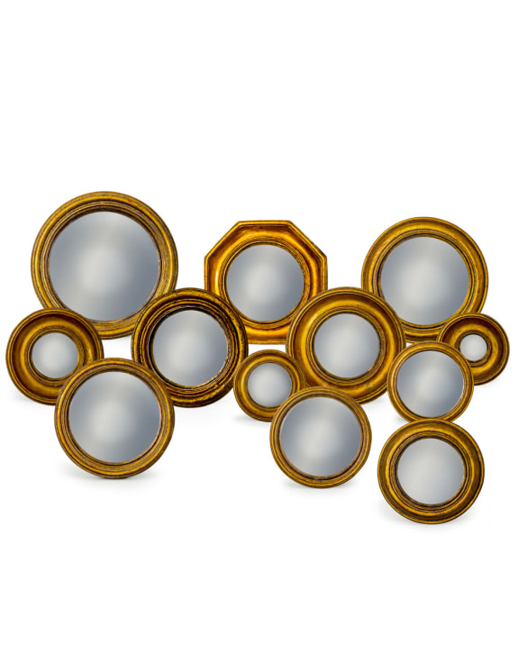 Set of 12 Assorted Antique Gold Framed Convex Mirrors (MK27-MK38)