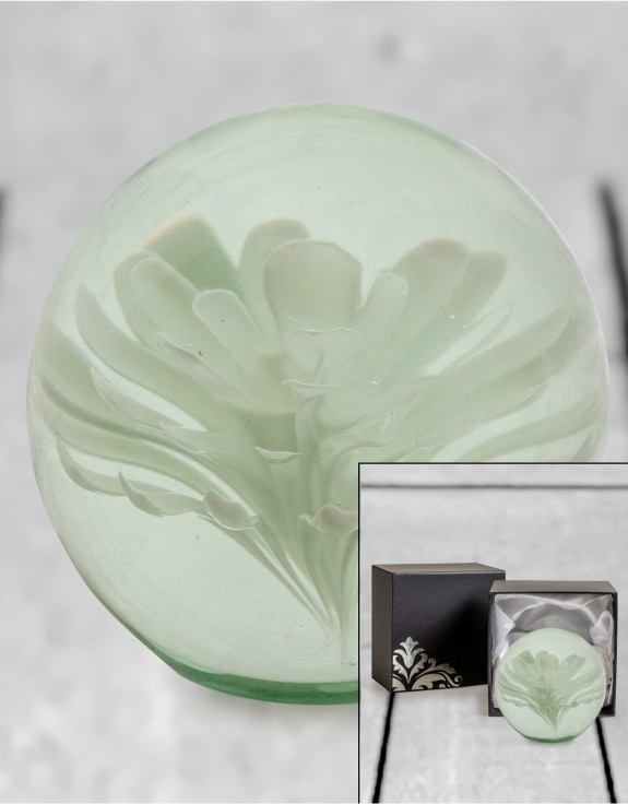 Large White Flower Glass Ball Paperweight with Gift Box