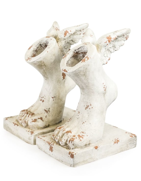 Set of 2 Rustic Stone Effect Winged Foot Planters