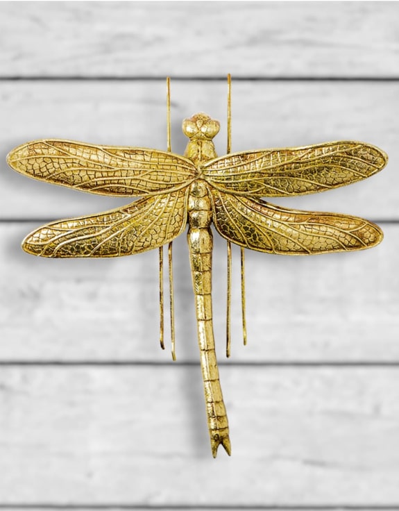 Large Antique Gold Dragonfly Wall Figure