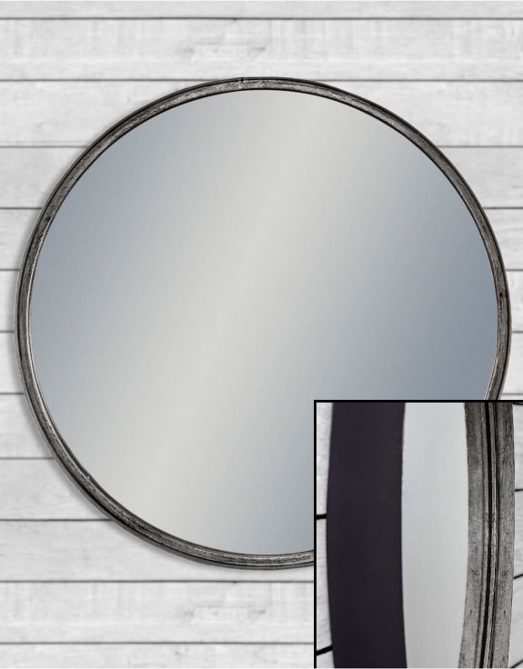 Large Black and Pewter Deep Framed Cylinder Mirror