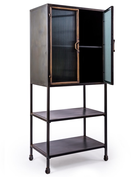 Black and Antique Gold "Orwell" Tall Cabinet with Shelves