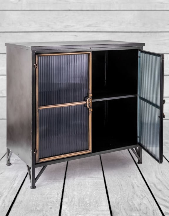 Black and Antique Gold "Orwell" Wide Cabinet