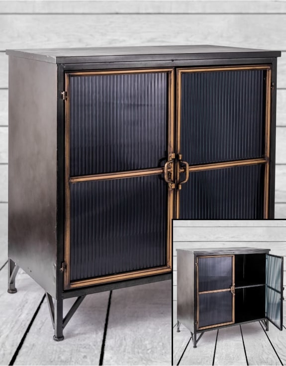 Black and Antique Gold "Orwell" Wide Cabinet