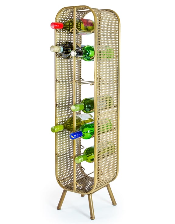 Rustic Metal Rattan Large 14 Bottle Wine Rack