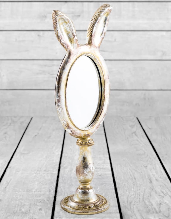 Small Antique Silver Rabbit Ears Table Mirror