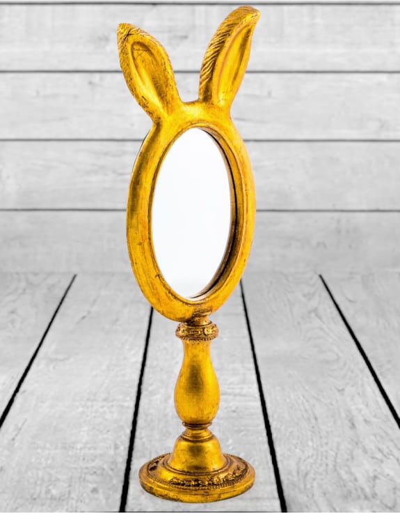 Small Antique Gold Rabbit Ears Table Mirror