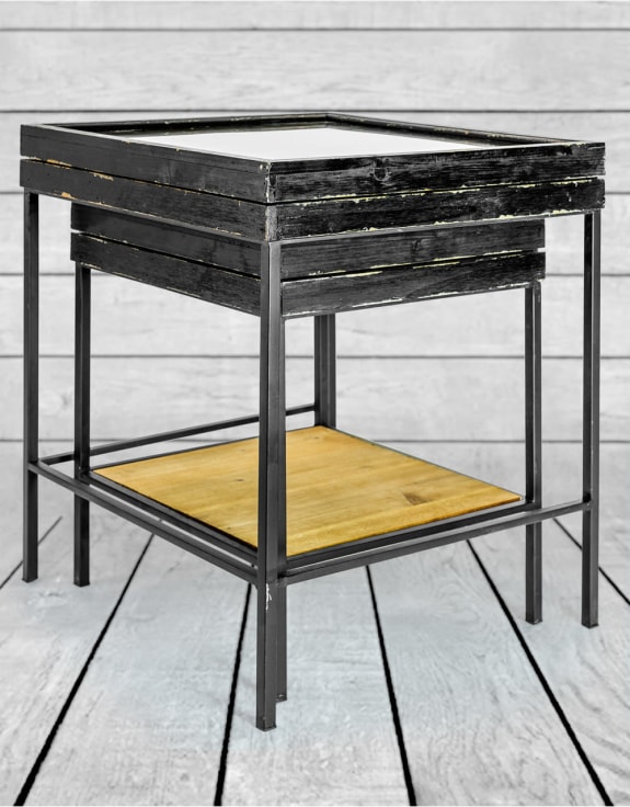 Antiqued Black Wooden Set of 2 Nest Display Side Tables