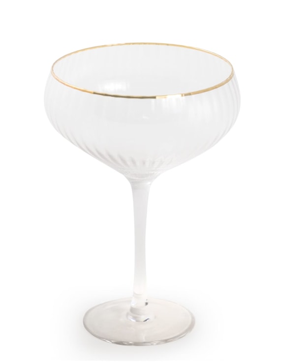 Set of 6 Large Traditional Coupe Champagne Glasses with Gold Rims