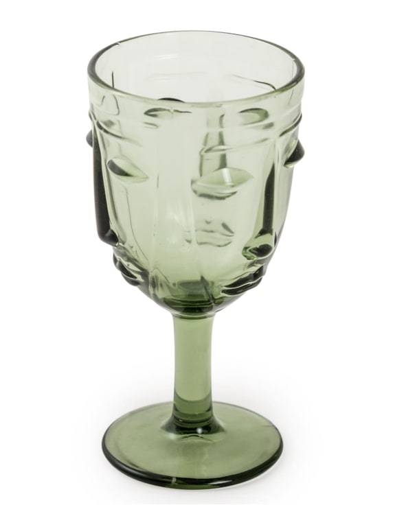 Set of 6 Green Deco Face Wine Glasses