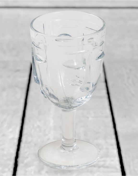 Set of 6 Clear Deco Face Wine Glasses