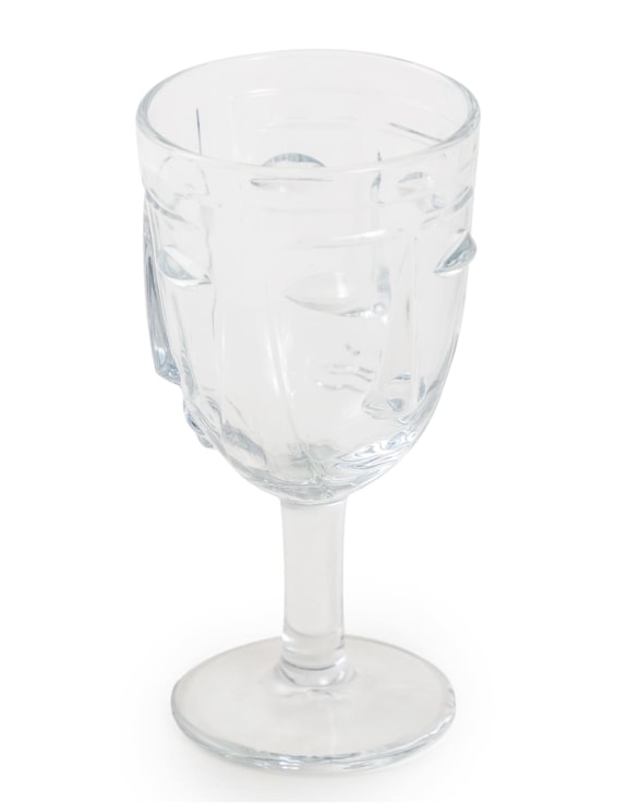 Set of 6 Clear Deco Face Wine Glasses