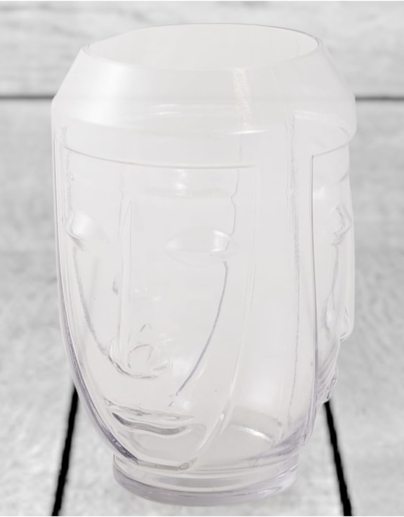 Clear Glass Deco Face Vase