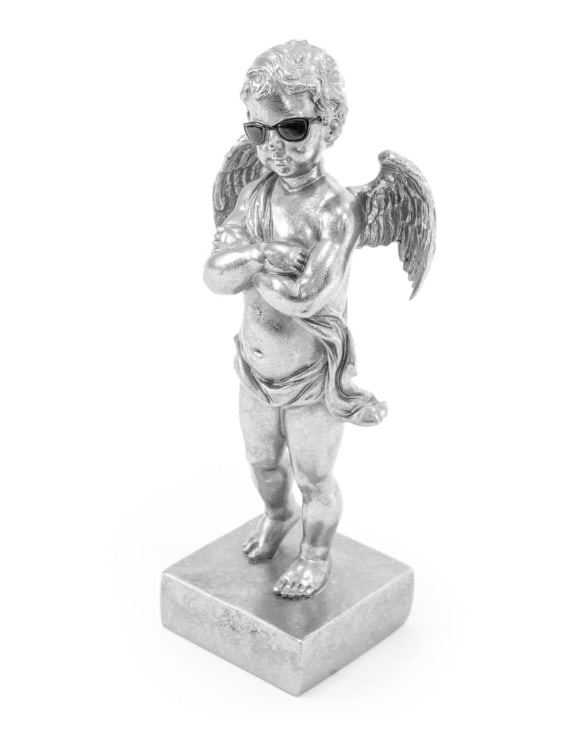 Silver "Too Cool" Cherub Figure on Base