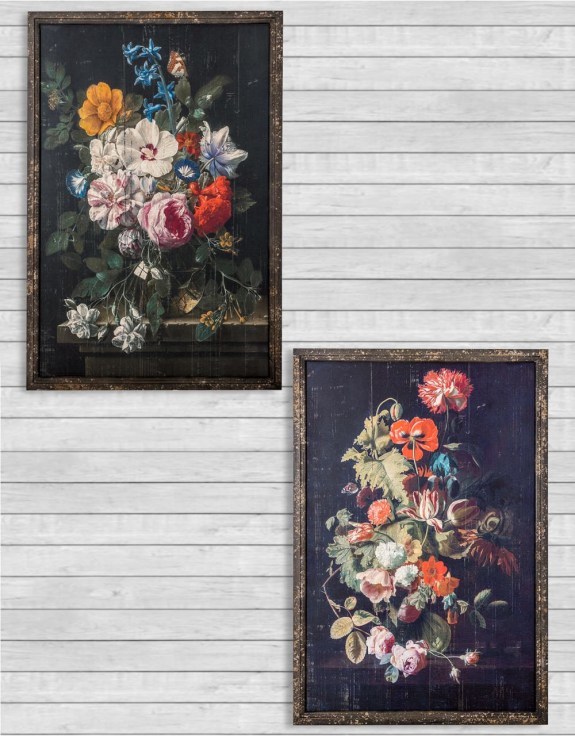 Set of 2 Antiqued Boho Floral Wall Prints