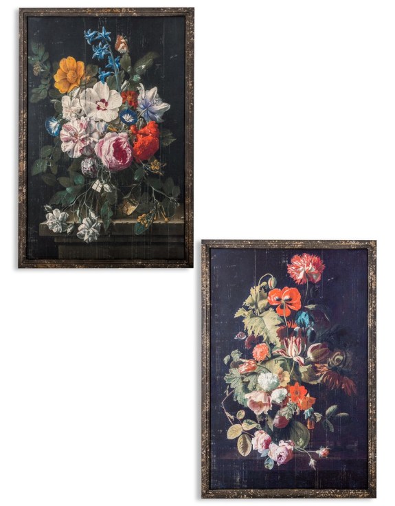 Set of 2 Antiqued Boho Floral Wall Prints