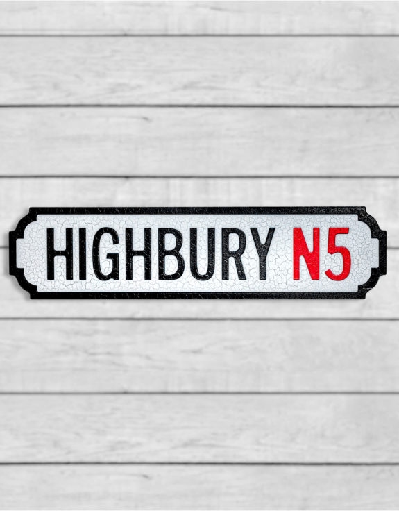 Antiqued Wooden "Highbury N5" Road Sign