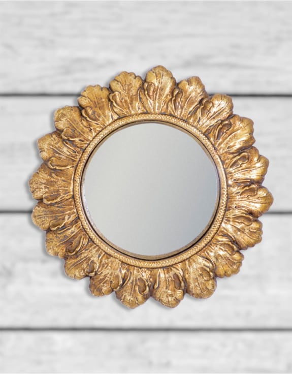 Antiqued Gold Ornate Framed Small Convex Mirror