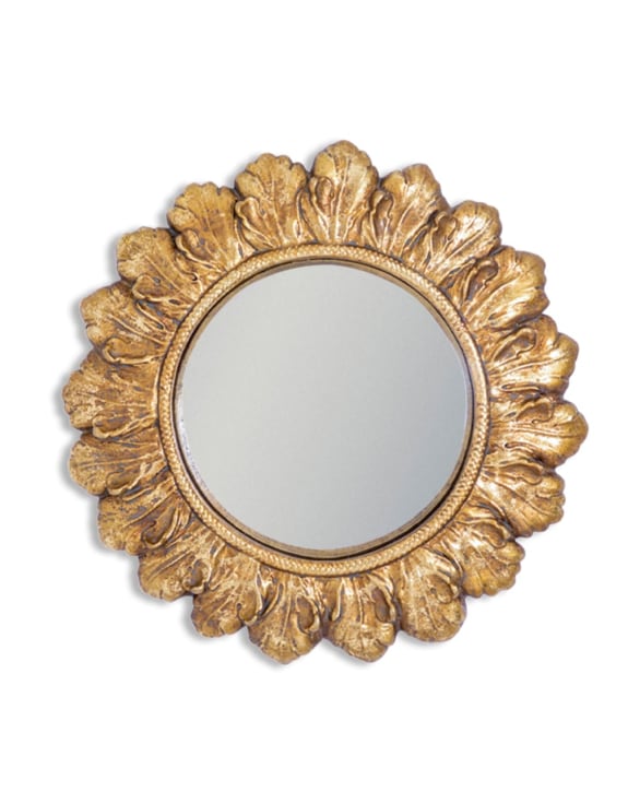 Antiqued Gold Ornate Framed Small Convex Mirror