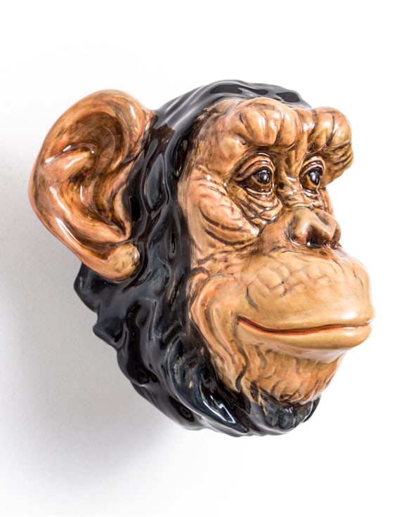 Hand Painted Ceramic Chimpanzee Head Wall Sconce Vase