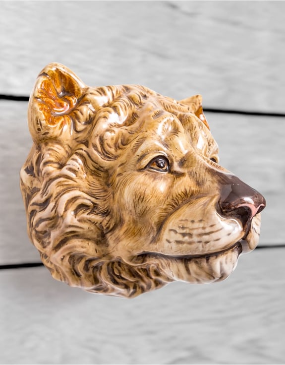 Hand Painted Ceramic Lioness Head Wall Sconce Vase