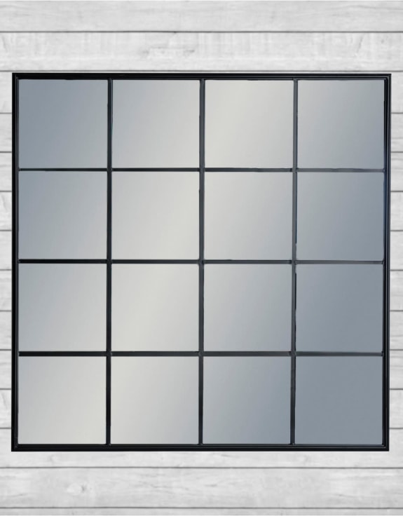 Large Black Square Metal Window Mirror