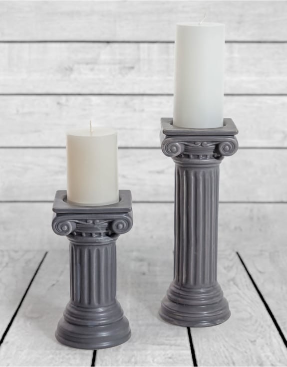 Matt Grey Large Ionic Column Ceramic Candle Holder